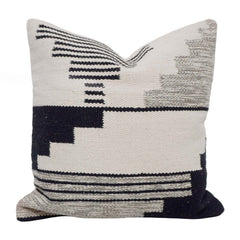 Handwoven Cotton Cushion Cover 45x45 cm | Modern Geometric Woven Cushion Cover | Black & Ivory Decorative Throw Pillow Cover | Hidden Zip | Sofa & Bed Décor