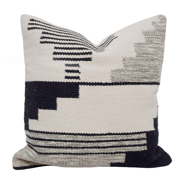 Handwoven Cotton Cushion Cover 45x45 cm | Modern Geometric Woven Cushion Cover | Black & Ivory Decorative Throw Pillow Cover | Hidden Zip | Sofa & Bed Décor