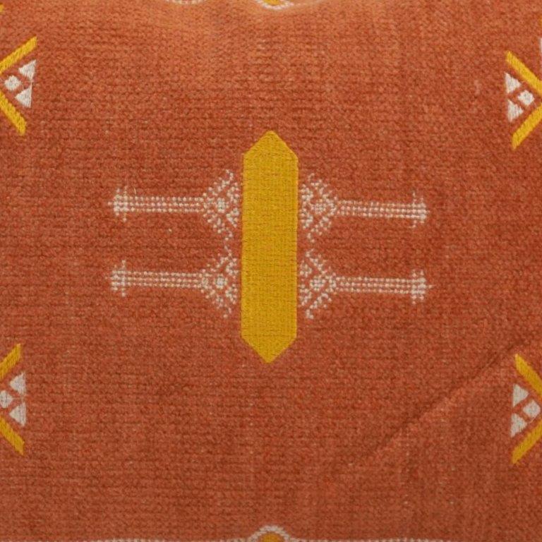 Terracotta Tribal Embroidered Cotton Cushion Cover – 30x50 cm Lumbar Pillow | Boho Artisan Decorative Cushion - Bulk manufacturer & supplier from Panipat, India