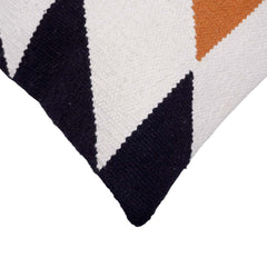 Handwoven Geometric Cotton Cushion Cover 45x45 cm | Modern Tribal Pattern Cushion Cover | Black, Ivory & Mustard Decorative Throw Pillow Cover