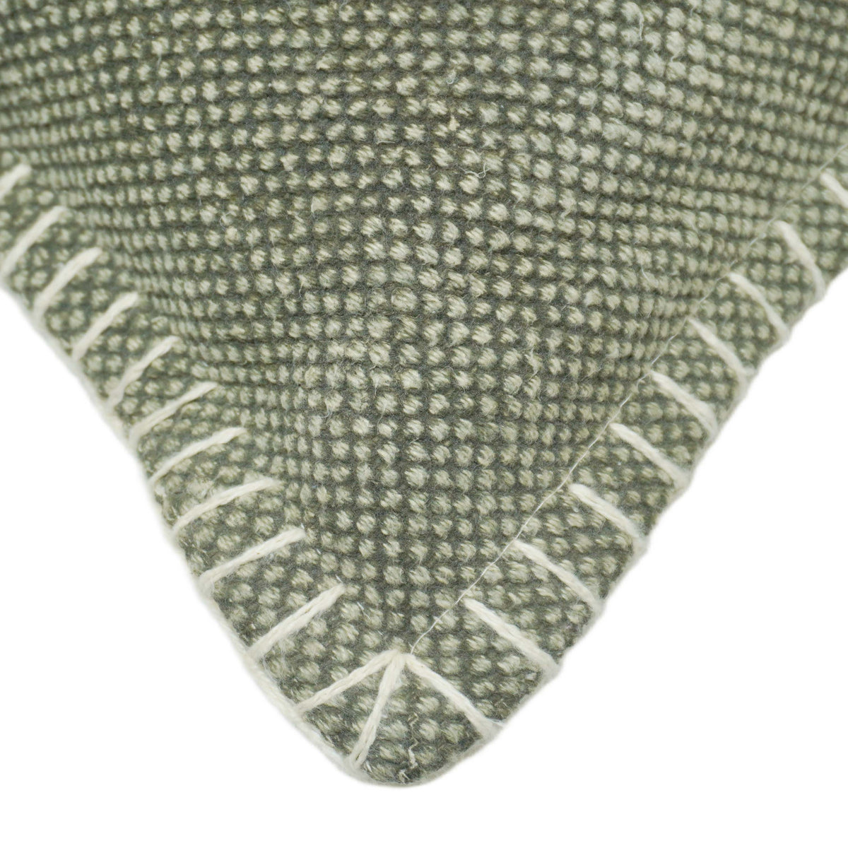 Handmade Textured Cushion Cover with Hand Embroidered Corner Border, Sage Green, 45 x 45 cm