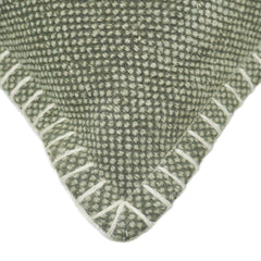 Handmade Textured Cushion Cover with Hand Embroidered Corner Border, Sage Green, 45 x 45 cm