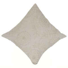 Ivory Floral Embroidered Cotton Cushion Cover | Elegant Textured Throw Pillow Case (18x18 Inch)