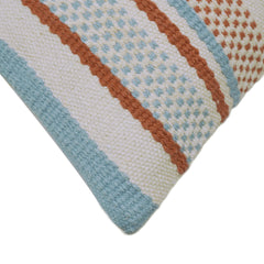 Handwoven Striped Cushion Cover 45x45 cm | Textured Blue & Rust Accent Pillow Cover | Boho Contemporary Home Decor