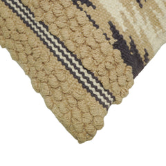Handwoven Cotton Cushion Cover 45x45 cm | Textured Boho Tribal Pattern | Decorative Throw Pillow Cover with Concealed Zipper | Beige, Ivory & Charcoal