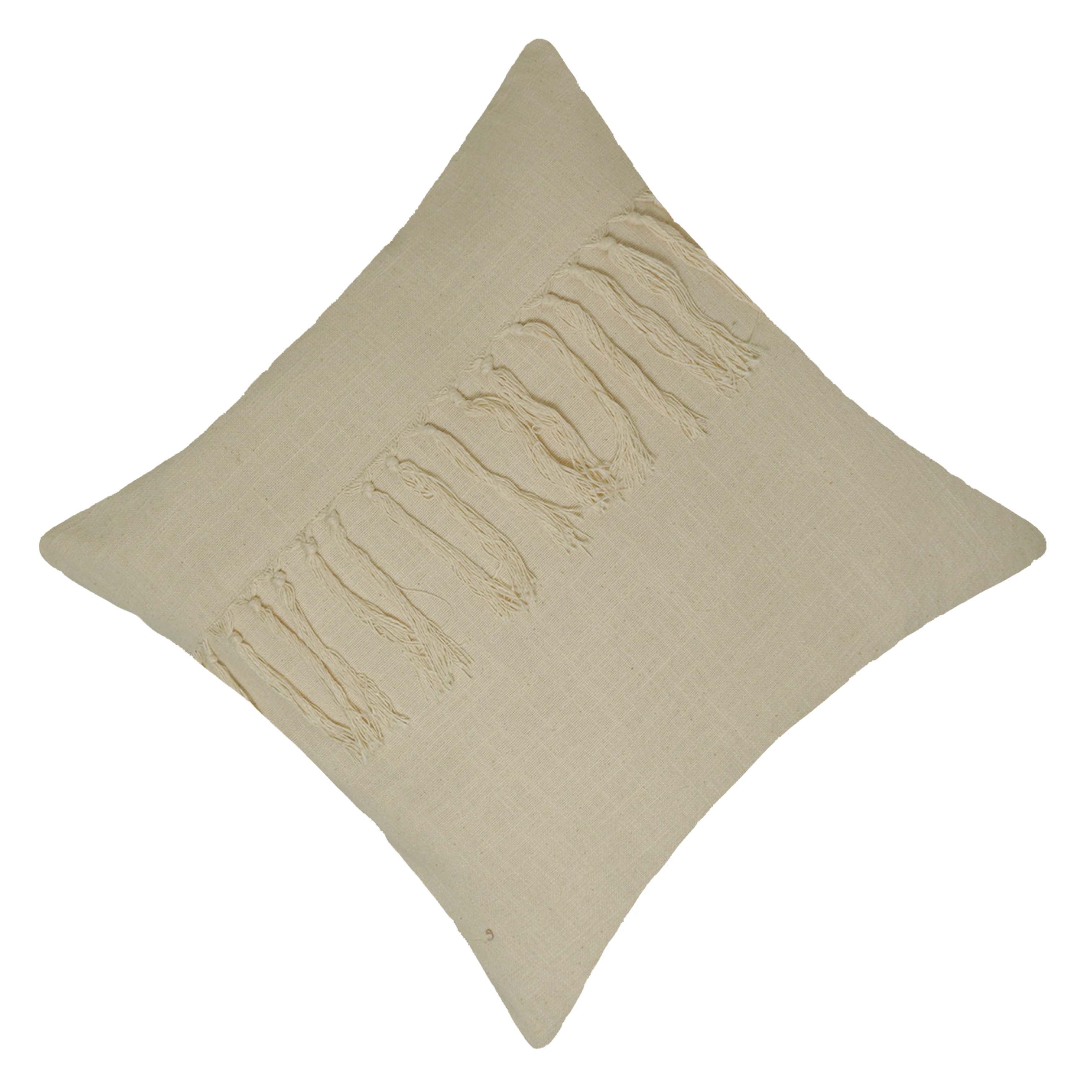 Handwoven Cotton Cushion Cover 45x45 cm | Boho Fringe Tassel Throw Pillow Cover | Natural Ivory Decorative Cushion Cover | Hidden Zip | Sofa & Bed Accent