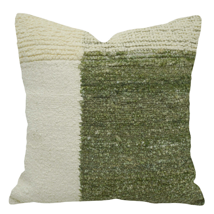 Handwoven Olive Green & Ivory Textured Cushion Cover – 45 x 45 cm | Modern Two-Tone Accent Pillow Cover