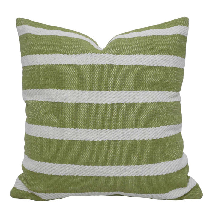 Handwoven Cotton Cushion Cover – Green & White Striped Textured Design, 45 x 45 cm