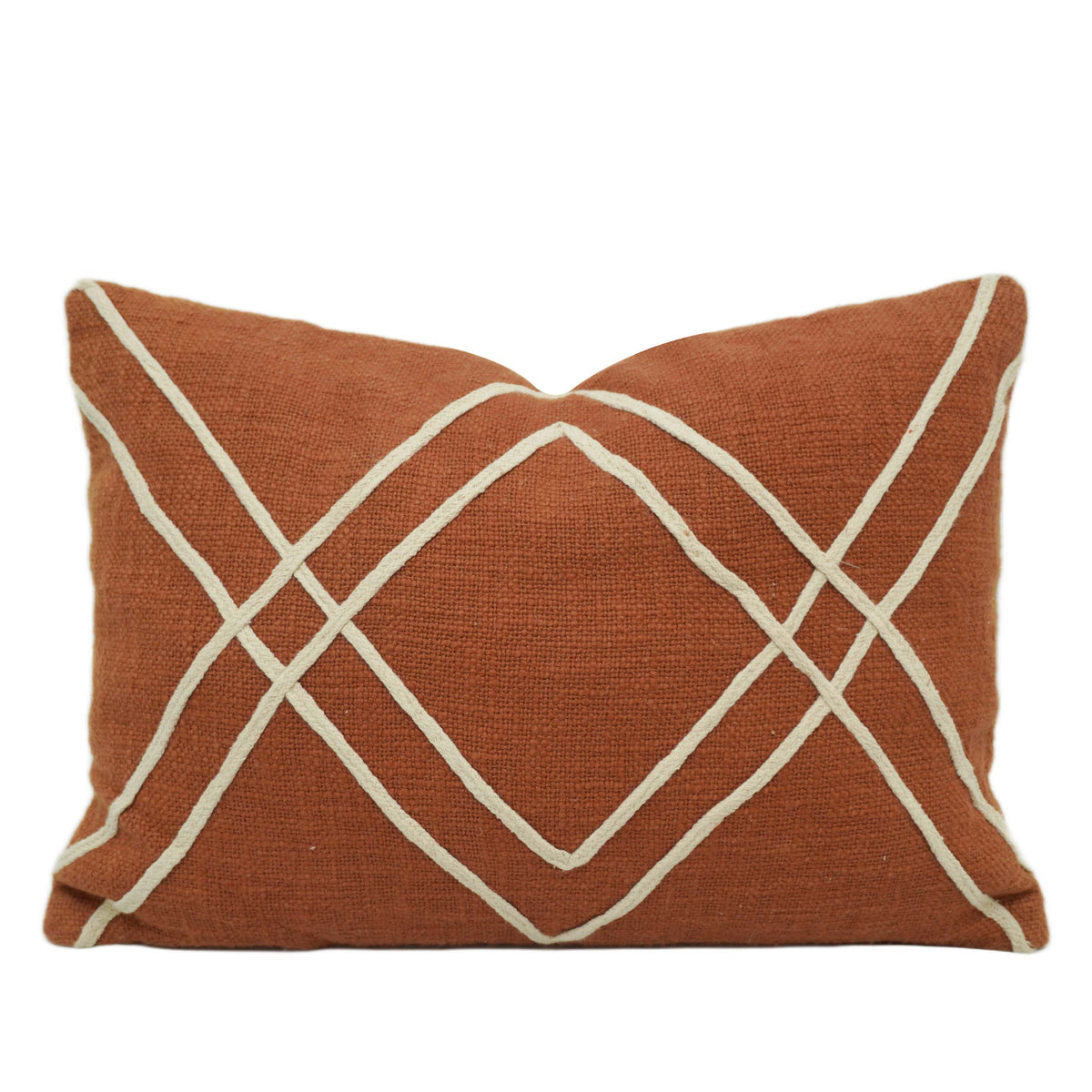 Rust Brown Geometric Machine-Embroidered Rope Lumbar Cushion Cover 35x50 cm