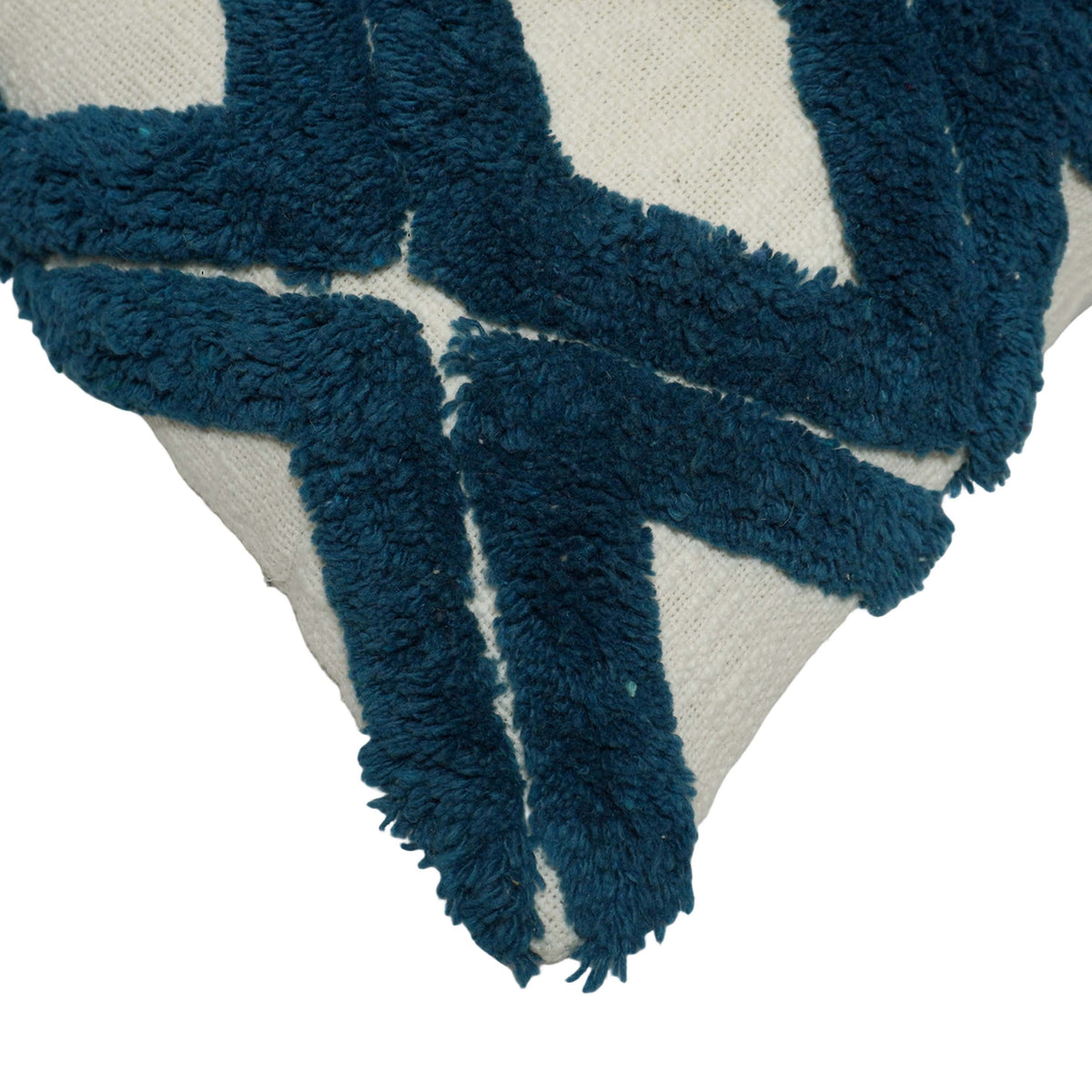 Handmade Tufted Cotton Cushion Cover 45x45 cm | Geometric Diamond Pattern | Textured Decorative Throw Pillow Cover | Hidden Zipper | Navy Blue & Natural