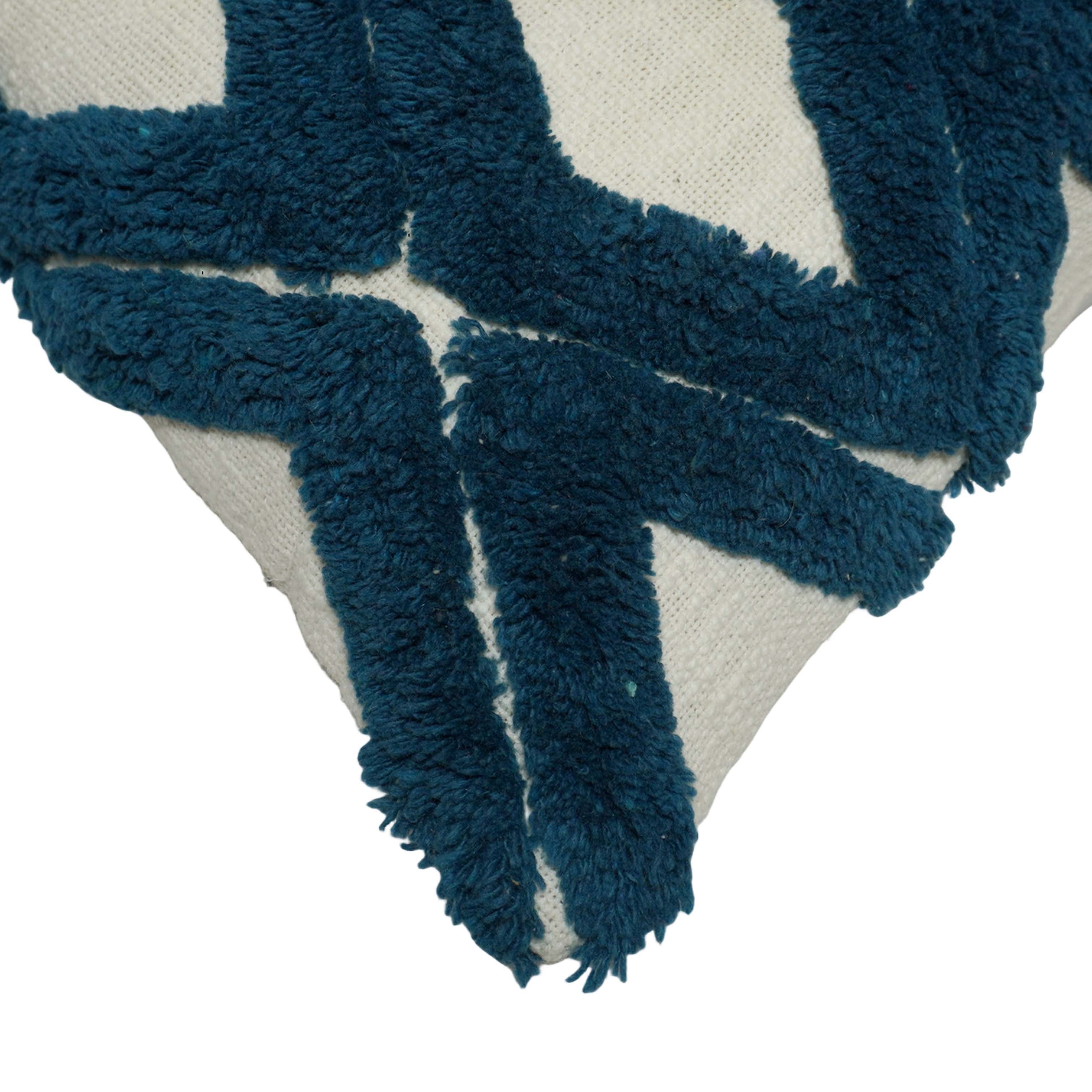 Handmade Tufted Cotton Cushion Cover 45x45 cm | Geometric Diamond Pattern | Textured Decorative Throw Pillow Cover | Hidden Zipper | Navy Blue & Natural