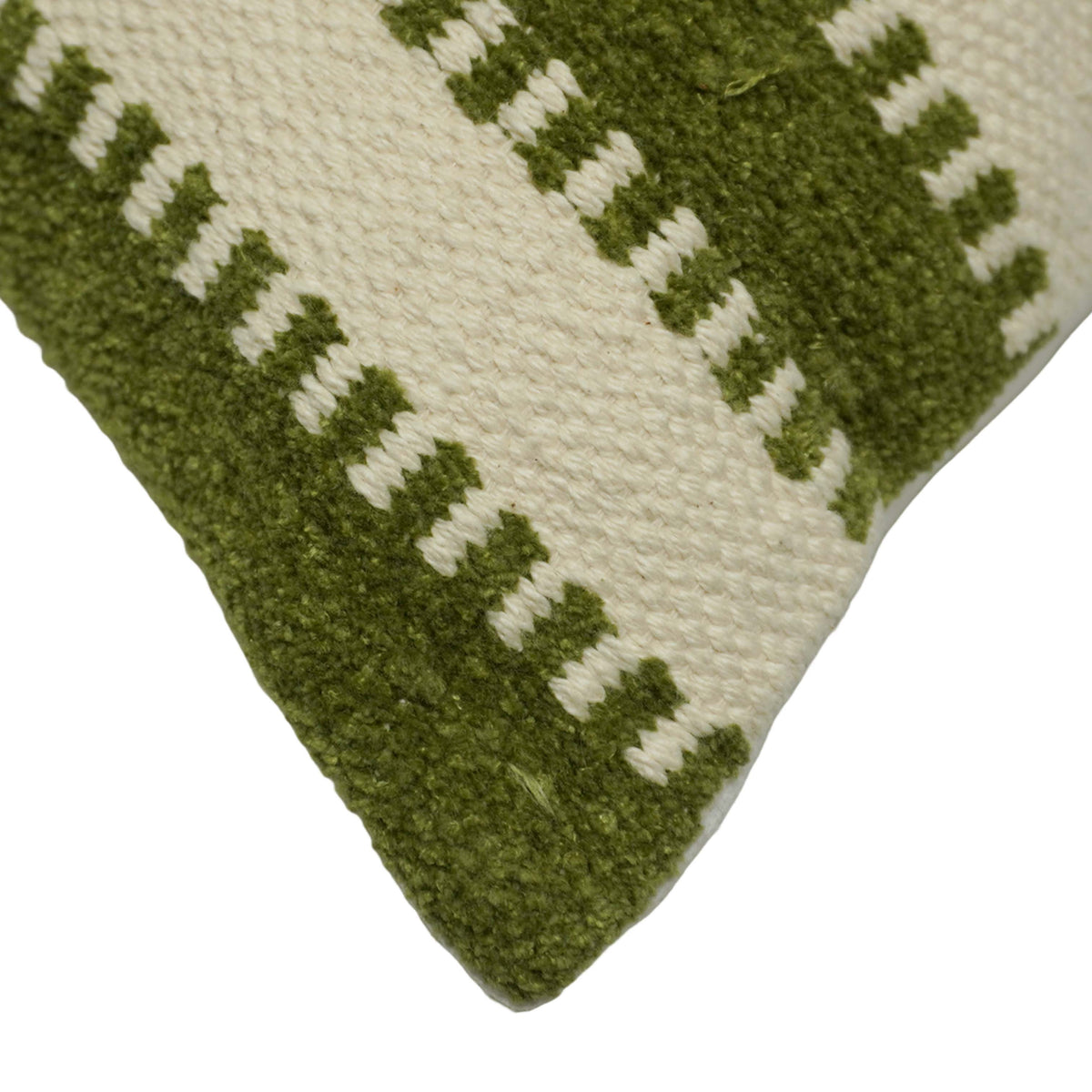 Handwoven Cotton Striped Cushion Cover 45x45 cm – Olive Green & Ivory | Textured Woven Throw Pillow Cover with Concealed Zip | Modern Farmhouse & Scandinavian Home Décor
