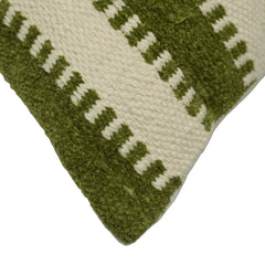 Handwoven Cotton Striped Cushion Cover 45x45 cm – Olive Green & Ivory | Textured Woven Throw Pillow Cover with Concealed Zip | Modern Farmhouse & Scandinavian Home Décor