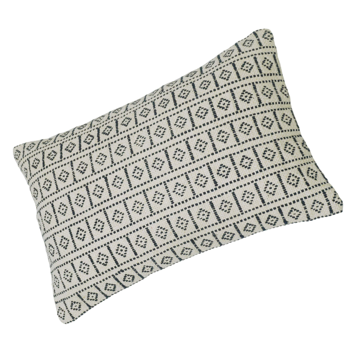 Handwoven Cotton Cushion Cover 35x50 cm – Black & Ivory Geometric Pattern | Boho Decorative Lumbar Pillow Cover