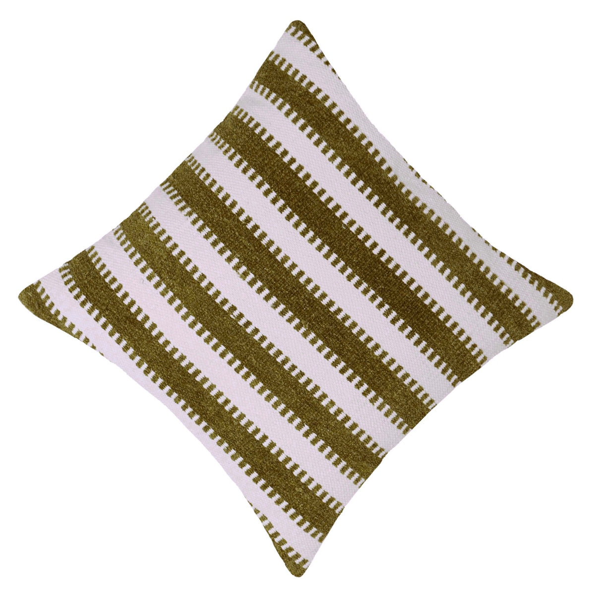 Olive green and cream textured striped handwoven cotton cushion cover 45x45 cm