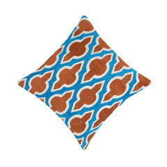 Geometric Jacquard Cushion Cover 45x45 cm | Blue & Rust Decorative Throw Pillow Cover | Premium Woven Cotton Blend Cushion Case with Hidden Zipper