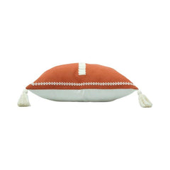 Terracotta Palm Tree Embroidered Cotton Cushion Cover with Tassels – 45x45 cm