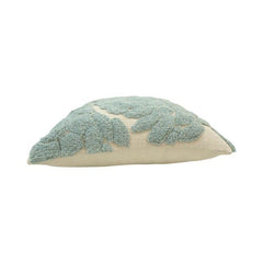 Sage Green Leaf Tufted Cotton Cushion Cover | Textured Botanical Throw Pillow Cover | 45 x 45 cm