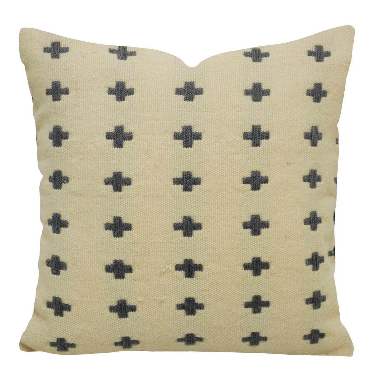 Handwoven Cotton Cushion Cover 45x45 cm – Beige & Black Plus Pattern | Textured Boho Accent Pillow Cover