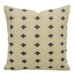 Handwoven Cotton Cushion Cover 45x45 cm – Beige & Black Plus Pattern | Textured Boho Accent Pillow Cover