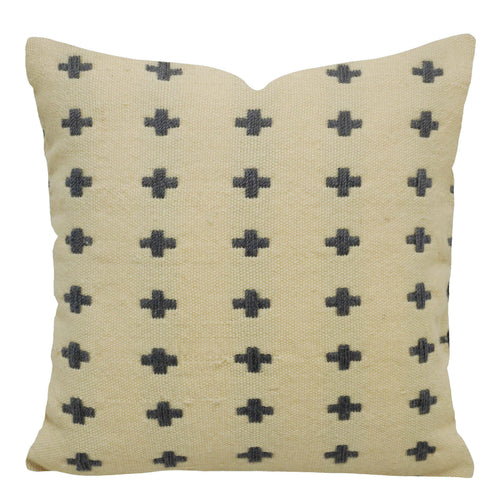 Beige & Black Plus-Pattern Handwoven Cotton Cushion Cover 45x45 cm