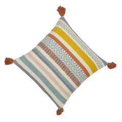 Handwoven Multicolor Striped Cushion Cover with Tassels – 45 x 45 cm