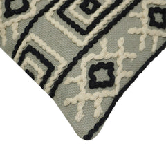 Handwoven Cotton Cushion Cover 45x45 cm | Geometric Tufted Embroidered Throw Pillow Cover | Modern Boho Decorative Cushion Cover | Hidden Zipper | Sage Green & Black