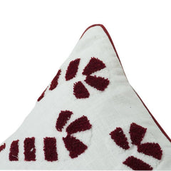 Handcrafted Burgundy Embroidered Cushion Cover on White Cotton | Modern Boho Accent Pillow 45x45 cm