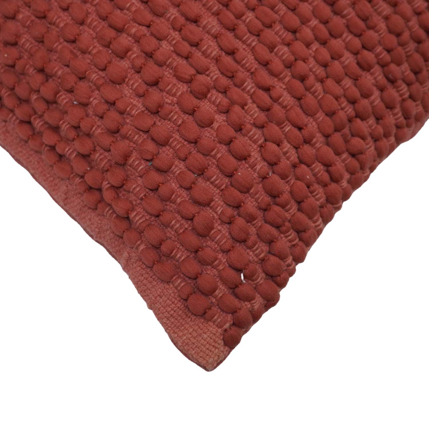 Handwoven Cotton Chindi Cushion Cover 45x45 cm | Textured Rust Decorative Throw Pillow Cover | Boho Handmade Woven Cushion Cover with Concealed Zipper