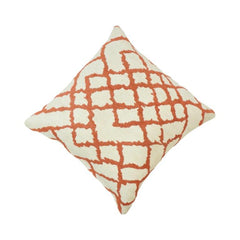Terracotta Trellis Jacquard Cotton Cushion Cover – 45x45 cm | Geometric Lattice Design | Decorative Sofa Cushion
