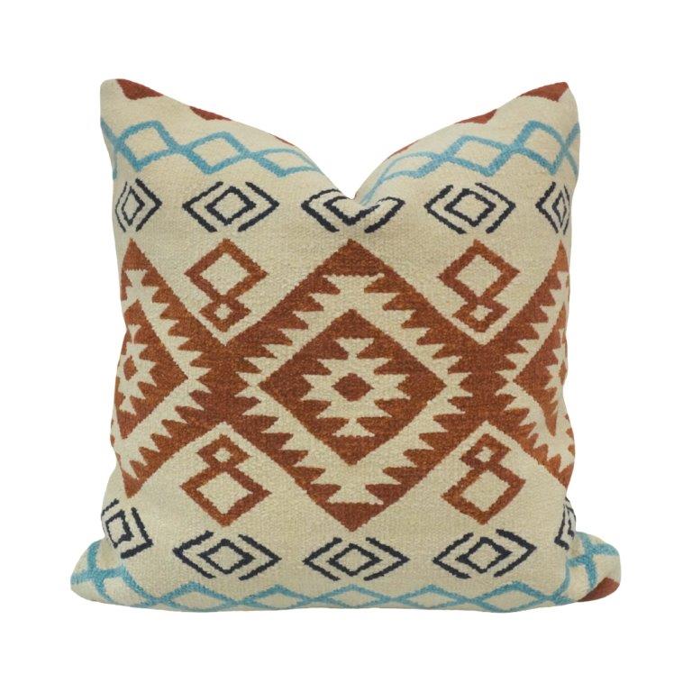 Handmade Aztec Embroidered Cotton Cushion Cover | 45x45 cm Boho Geometric Pillow Cover | Tribal Decorative Cushion - Bulk manufacturer & supplier from Panipat, India
