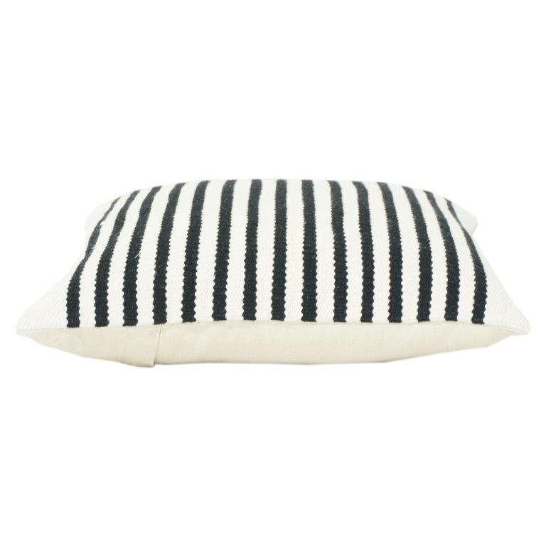 Black & White Striped Cotton Cushion Cover 45x45 cm | Woven Textured Minimalist Pillow Cover with Hidden Zip