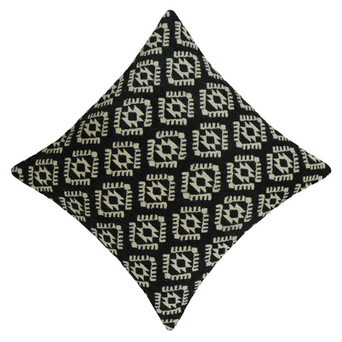 Black & Ivory Geometric Jacquard Cushion Cover 45x45 cm | Woven Cotton Decorative Throw Pillow Cover | Modern Boho Sofa Cushion Cover with Hidden Zip