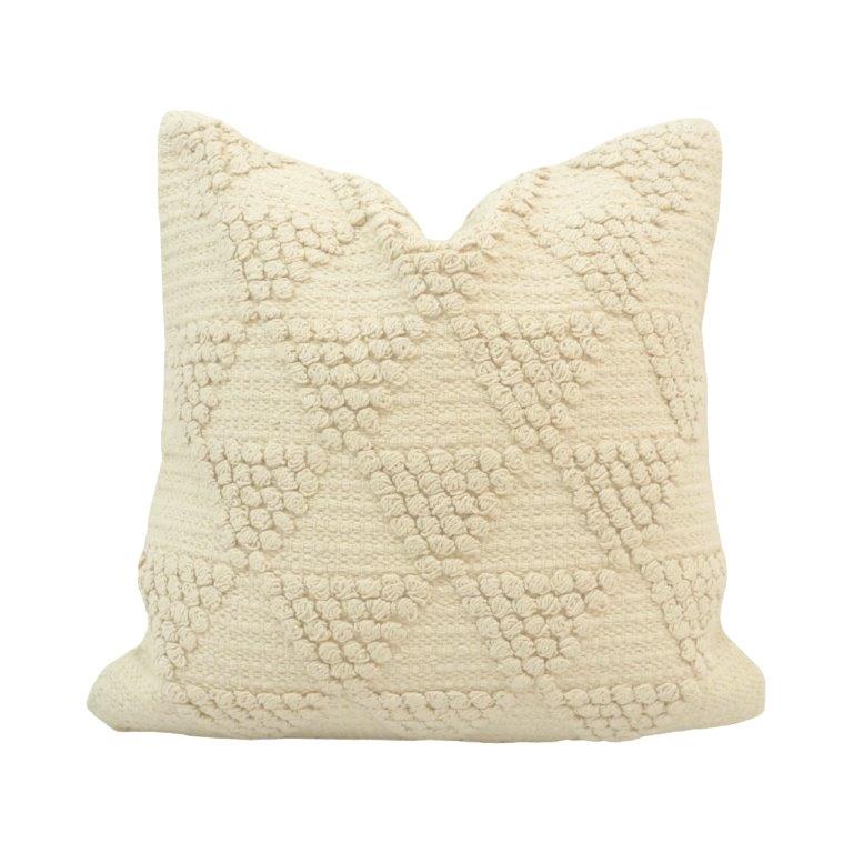 Handmade Textured Cotton Cushion Cover 45x45 cm | Boho Tufted Geometric Throw Pillow Cover | Cream Decorative Cushion - Bulk manufacturer & supplier from Panipat, India