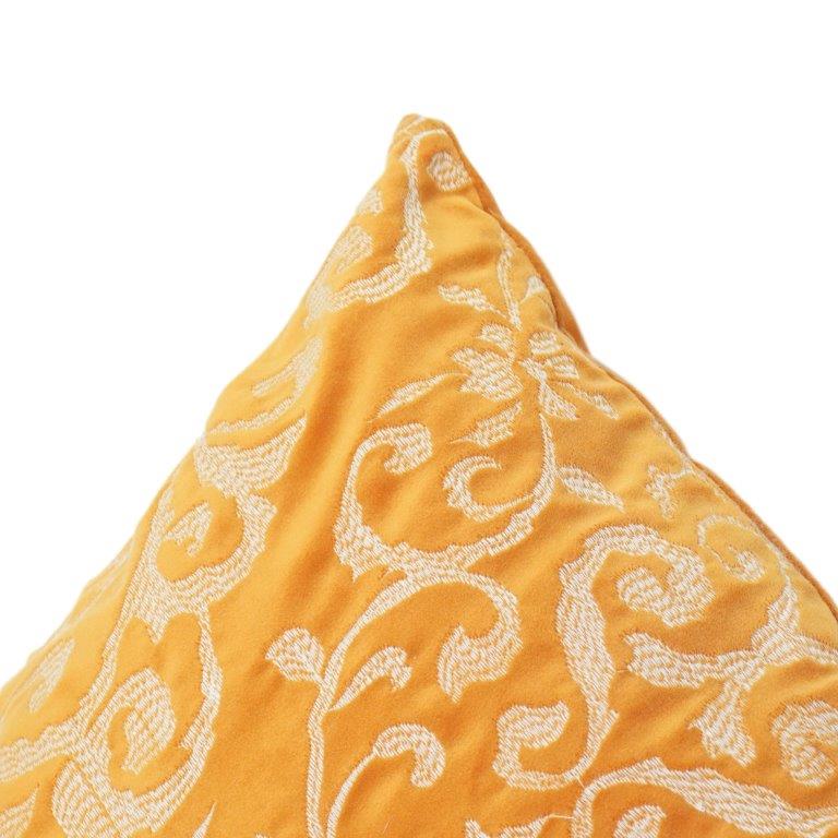 Mustard Yellow Embroidered Cushion Cover | Floral Vine Cotton Pillow Cover | Handcrafted Decorative Throw Cushion (18x18 Inch) - Bulk manufacturer & supplier from Panipat, India