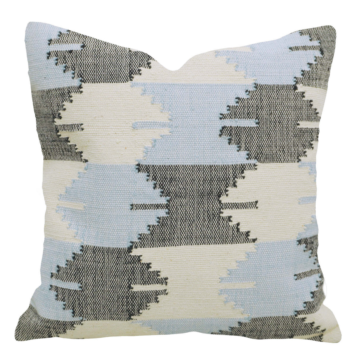 Handwoven Cushion Cover 45 x 45 cm (18 x 18 Inches) – Abstract Geometric Pattern in Light Blue, Black & Cream – Decorative Sofa & Bed Cushion Cover