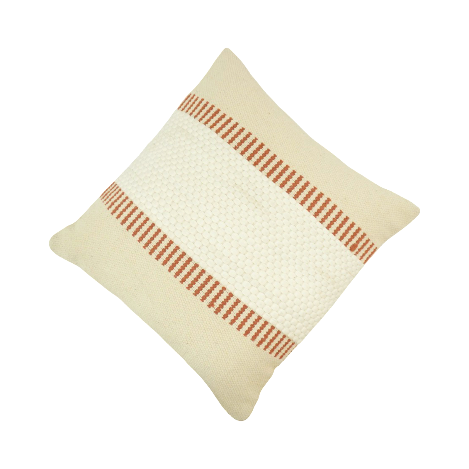 Handwoven Textured Cotton Cushion Cover with Terracotta Stripe Design – 45x45 cm