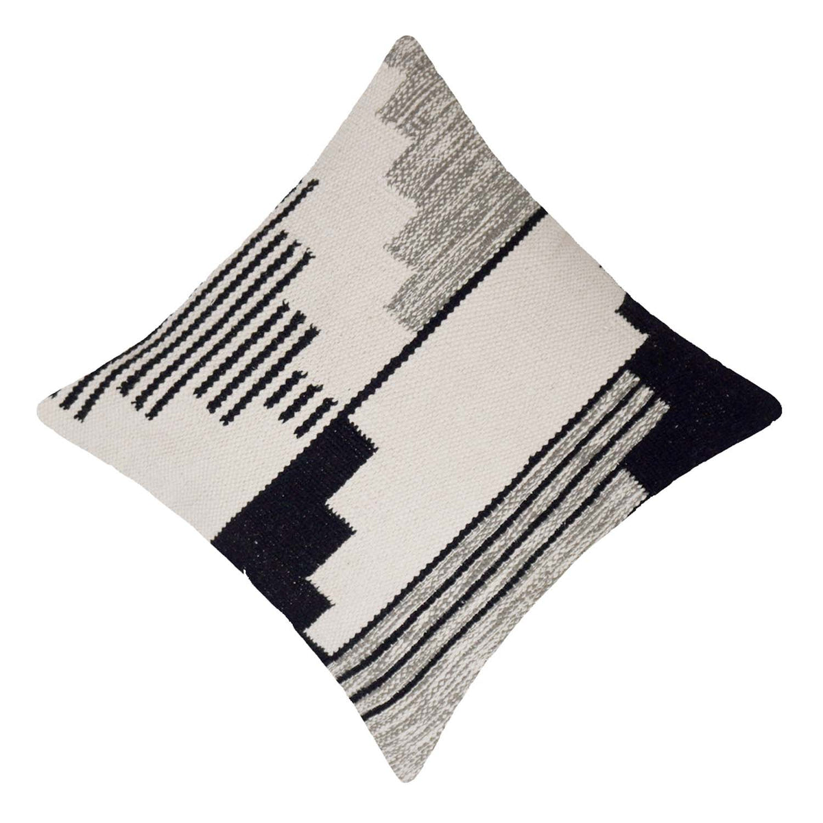 Handwoven Cotton Cushion Cover 45x45 cm | Modern Geometric Woven Cushion Cover | Black & Ivory Decorative Throw Pillow Cover | Hidden Zip | Sofa & Bed Décor - Bulk manufacturer & supplier from Panipat, India