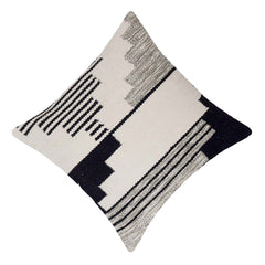 Handwoven Cotton Cushion Cover 45x45 cm | Modern Geometric Woven Cushion Cover | Black & Ivory Decorative Throw Pillow Cover | Hidden Zip | Sofa & Bed Décor