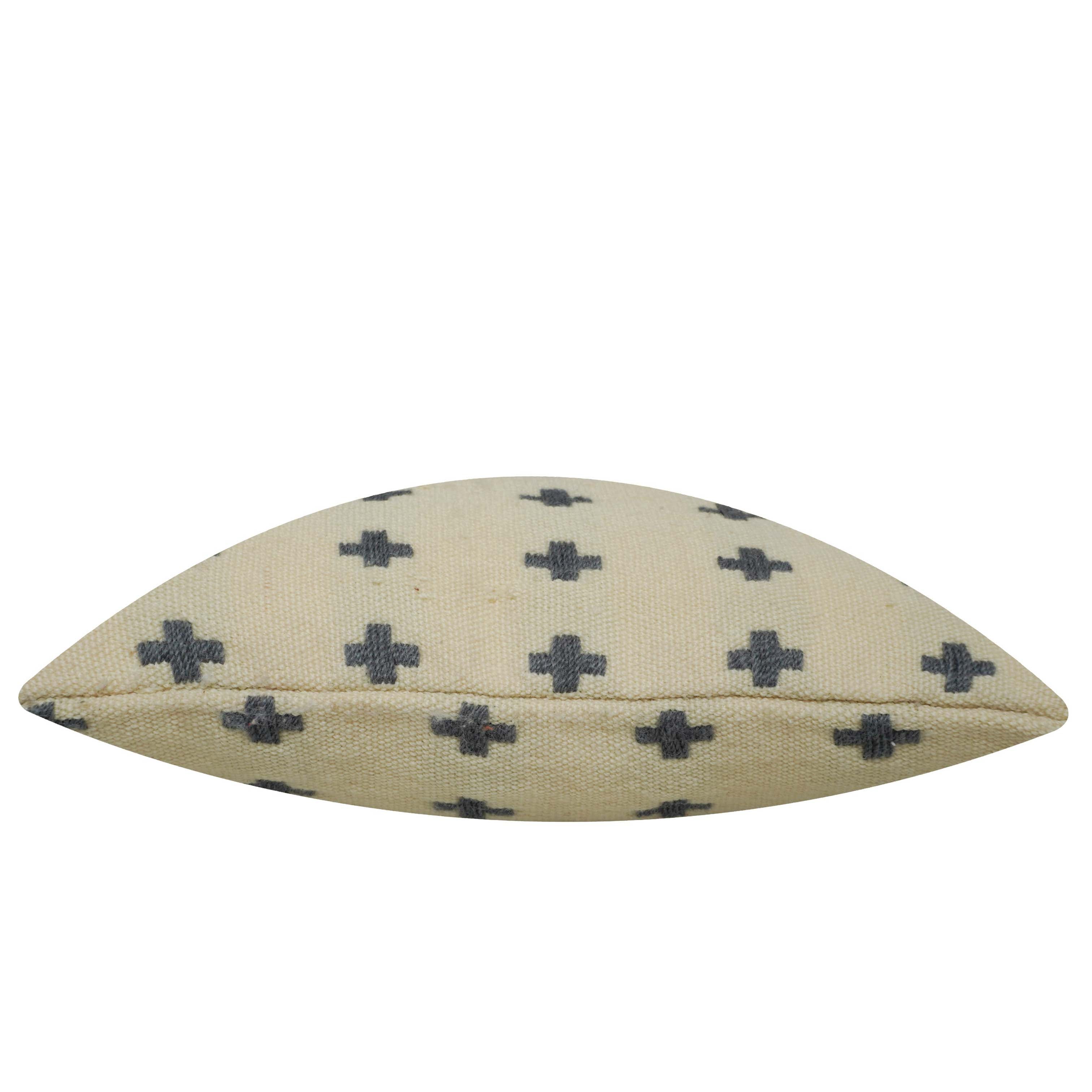 Handwoven Cotton Cushion Cover 45x45 cm – Beige & Black Plus Pattern | Textured Boho Accent Pillow Cover