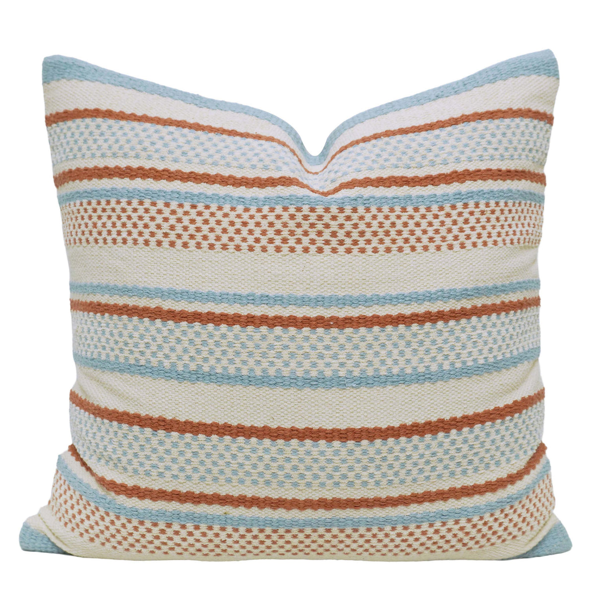 Handwoven Striped Cushion Cover 45x45 cm | Textured Blue & Rust Accent Pillow Cover | Boho Contemporary Home Decor