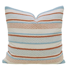 Handwoven Striped Cushion Cover 45x45 cm | Textured Blue & Rust Accent Pillow Cover | Boho Contemporary Home Decor