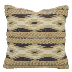 Handwoven Cotton Cushion Cover 45x45 cm | Textured Boho Tribal Pattern | Decorative Throw Pillow Cover with Concealed Zipper | Beige, Ivory & Charcoal