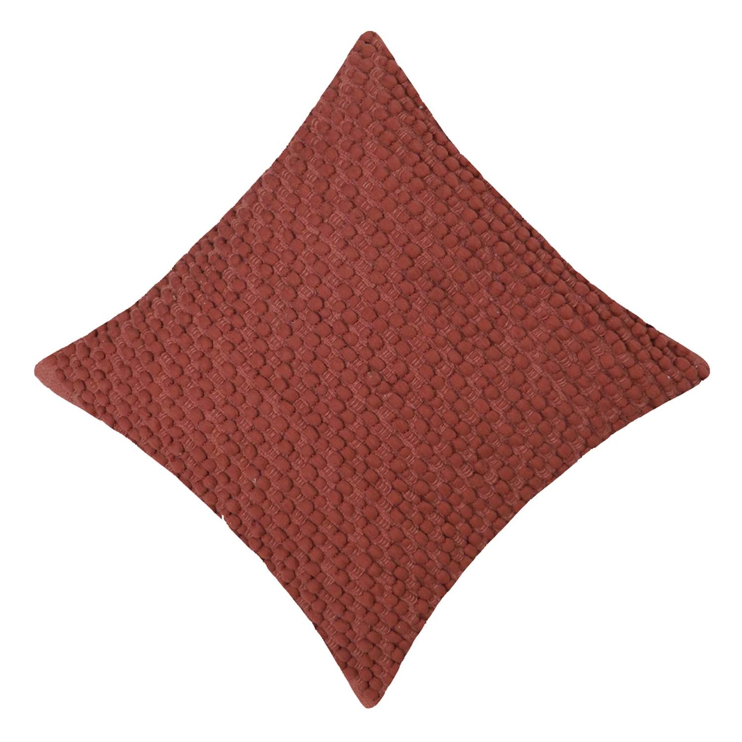 Handwoven Cotton Chindi Cushion Cover 45x45 cm | Textured Rust Decorative Throw Pillow Cover | Boho Handmade Woven Cushion Cover with Concealed Zipper
