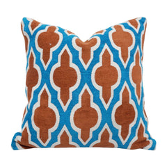 Geometric Jacquard Cushion Cover 45x45 cm | Blue & Rust Decorative Throw Pillow Cover | Premium Woven Cotton Blend Cushion Case with Hidden Zipper