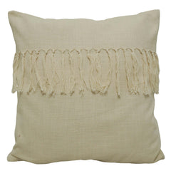 Handwoven Cotton Cushion Cover 45x45 cm | Boho Fringe Tassel Throw Pillow Cover | Natural Ivory Decorative Cushion Cover | Hidden Zip | Sofa & Bed Accent