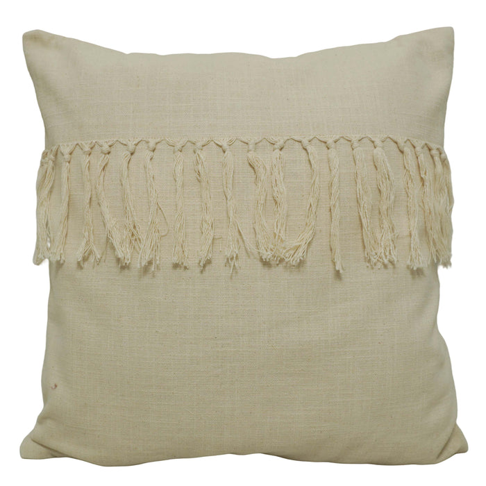 Handwoven Cotton Cushion Cover 45x45 cm | Boho Fringe Tassel Throw Pillow Cover | Natural Ivory Decorative Cushion Cover | Hidden Zip | Sofa & Bed Accent