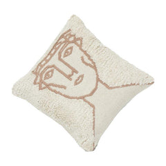 Abstract Face Embroidered Cotton Cushion Cover with Tufted Texture | 45x45 cm | Modern Boho Art Pillow Cover