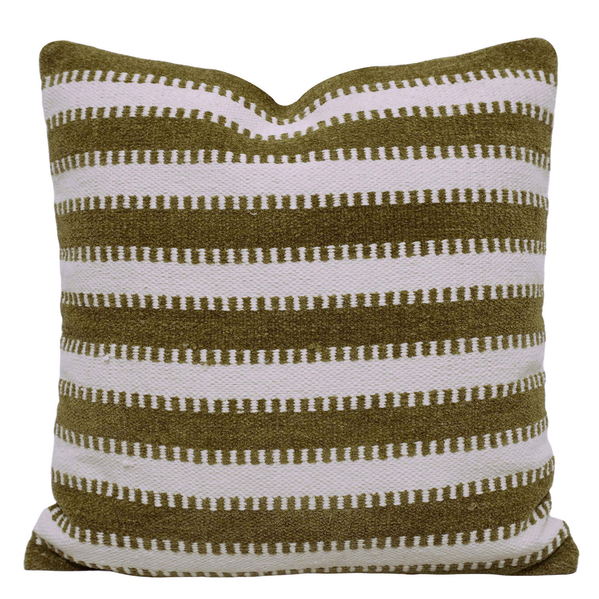 Olive Green & Cream Stripe Handwoven Cotton Cushion Cover 45x45 cm