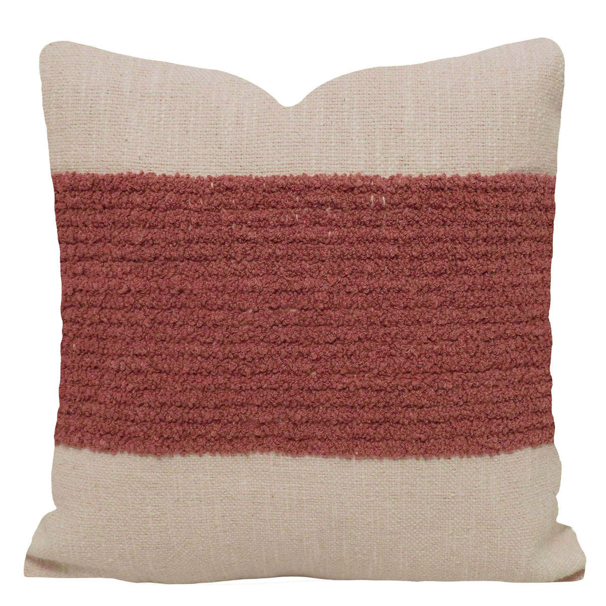 Rust Rose & Natural Stripe Handcrafted Cotton Cushion Cover 45x45 cm